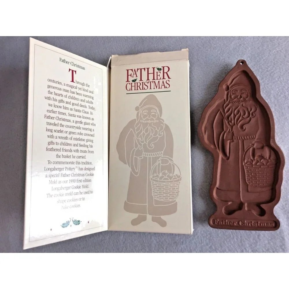 Longaberger Pottery Father Christmas Cookie Mold 1990 Vintage Terracotta